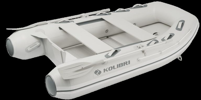 Килевая лодка Kolibri КМ-300DXL, airdeck (светло-серая, белая фурнитура)