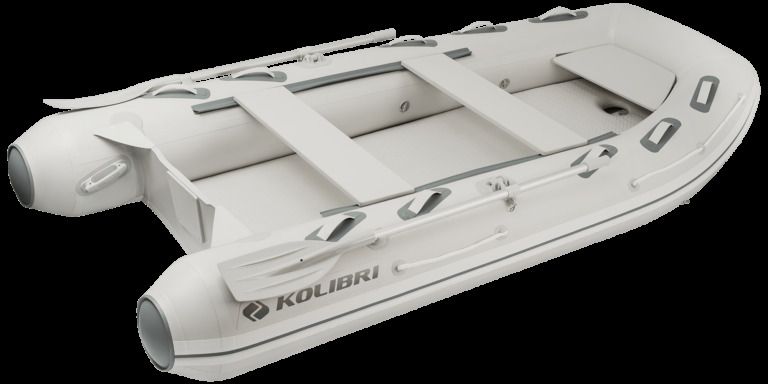 Килевая лодка Kolibri КМ-330DXL, airdeck (светло-серая, белая фурнитура)