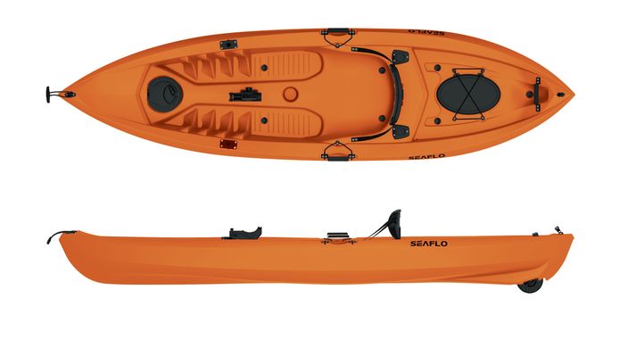 Корпусный рыбацкий каяк SeaFlo SF-1007, одноместный, открытый кокпит Sit-on-Top (серый, оранжевый)