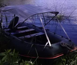 Тент от солнца для лодки Kolibri КМ-400DSL, камуфляж, белый, темно-серый
