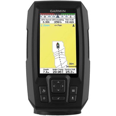 Четырехлучевой эхолот Garmin Striker Plus 4 CV есть режим A-scope (флэшер) есть GPS, для соленой воды, до 533м